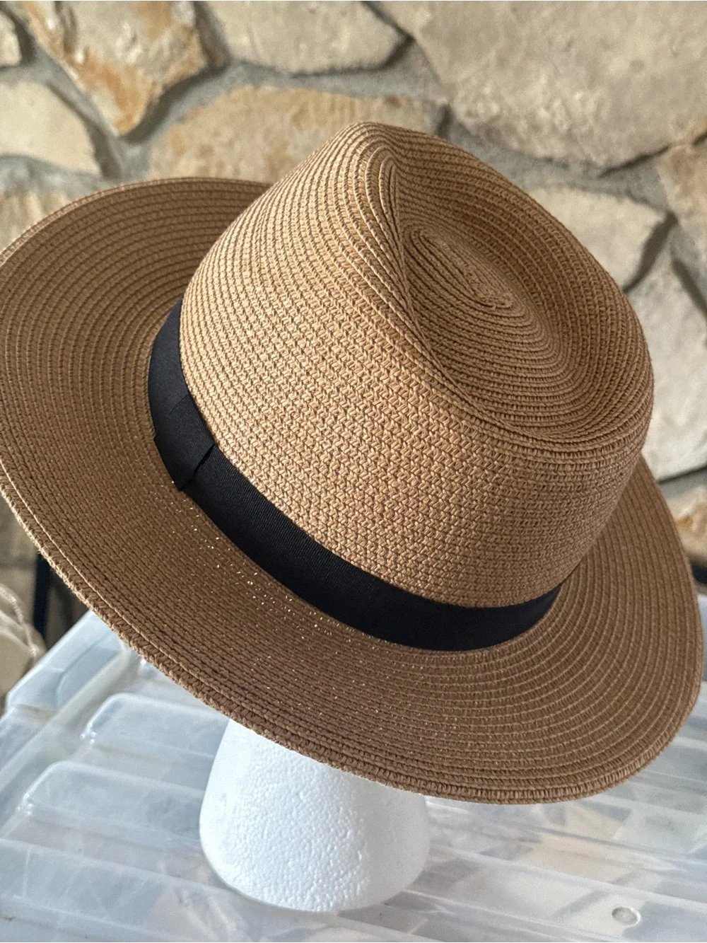 Men's Classic Straw Fedora Hat with Black Band - Brown